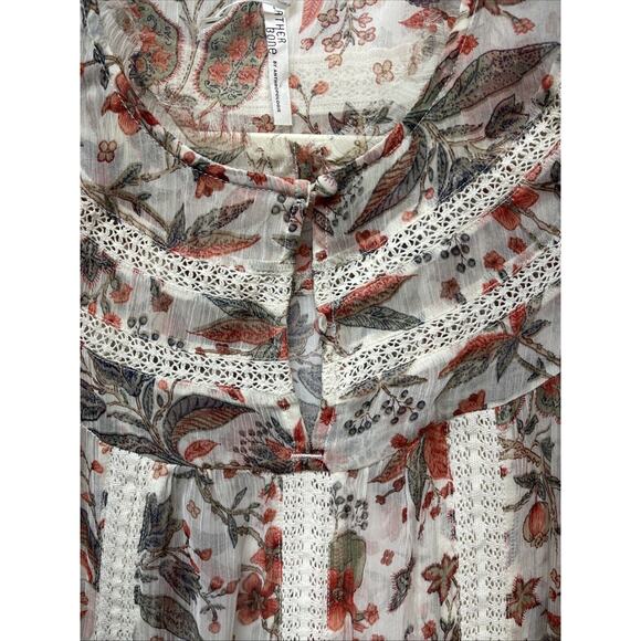 Feather Bone Anthropologie Sheer Boho Peasant Top Orange Olive Green Fall Sz 12 - Picture 8 of 11